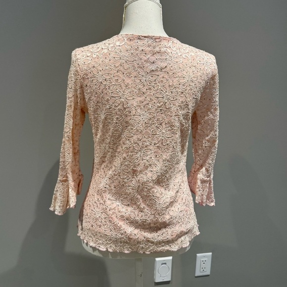 Laura Pink 3/4 Sleeve Sparkly Top Sz M - Picture 5 of 6